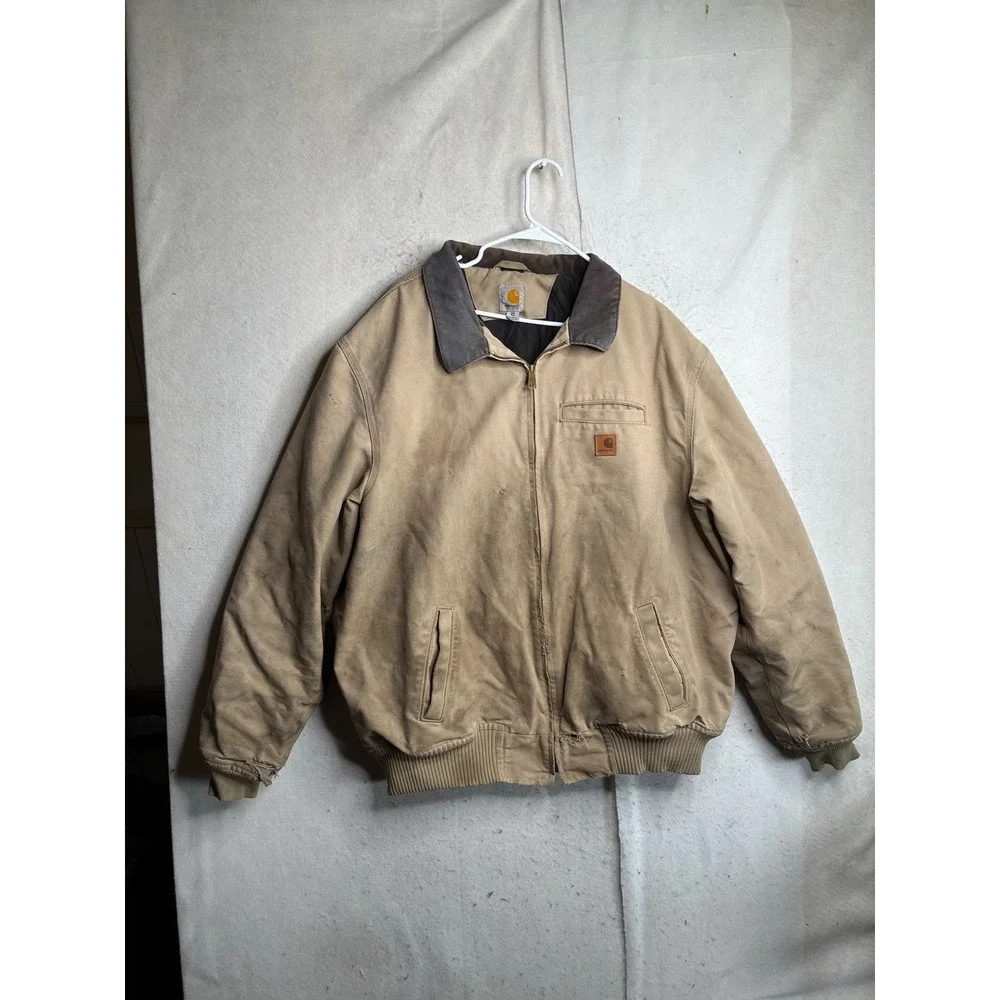 Carhartt J14 Santa Fe Jacket Mens 2XL Tall Tan Duck Canvas Distressed Workwear